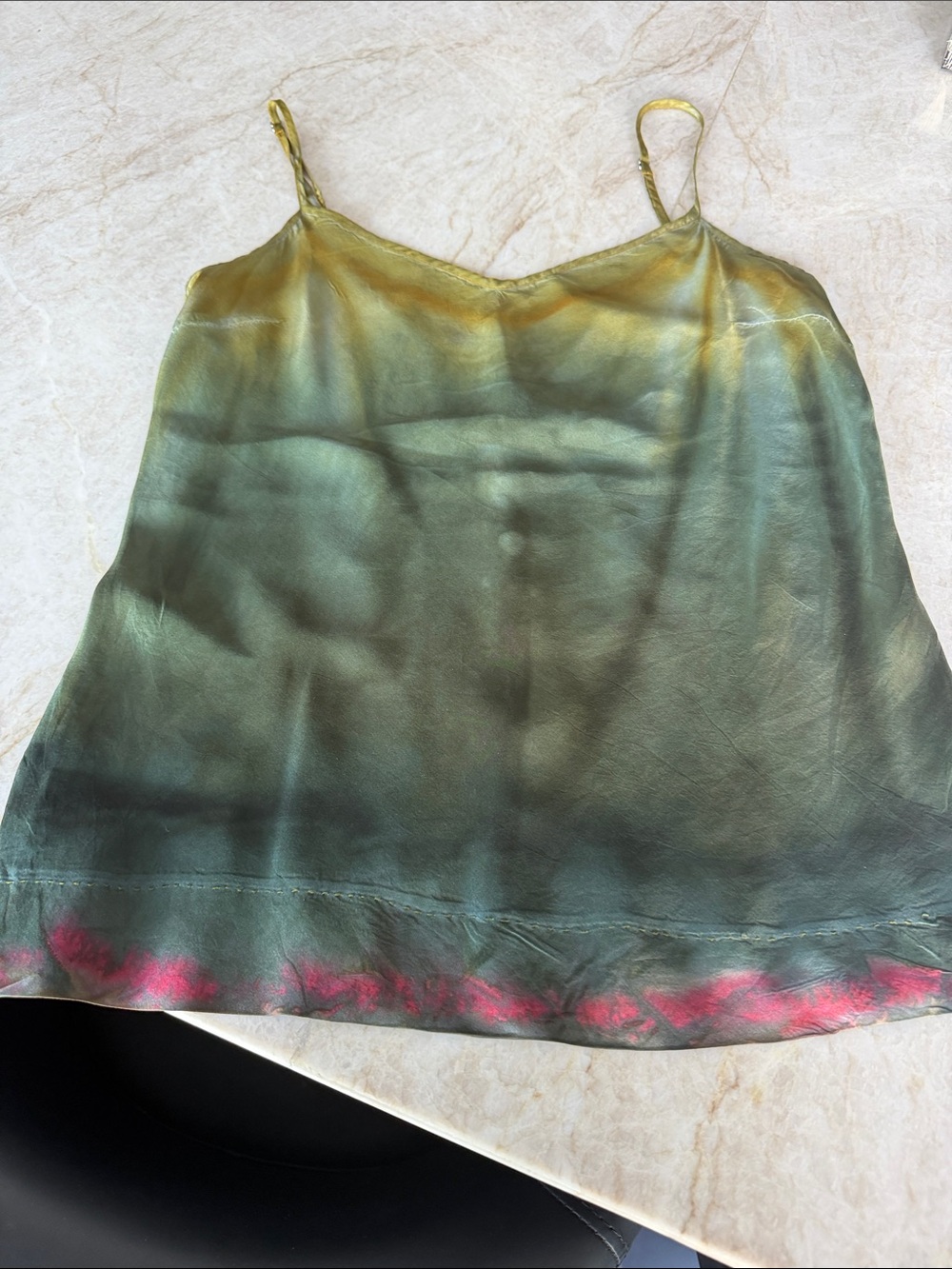 Ombre Green-to-Yellow Slip Tank with Pink Trim